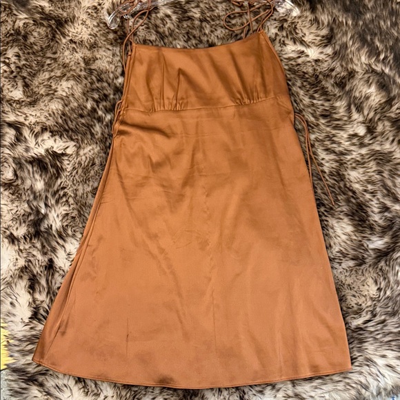 elophe studios Dresses & Skirts - Chic Satin Type Brown Dress Tie Straps and Sides